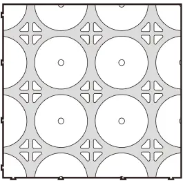 A grid of circles with small cross patterns at regular intervals on a white background. - Hoya Ondol Aust