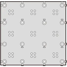 Square tile with a grid of circular symbols and clusters of four dots evenly spaced across its surface. - Hoya Ondol Aust