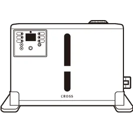 Illustration of a CROSS air quality monitor with a digital display and control buttons on the left side. - Hoya Ondol Aust